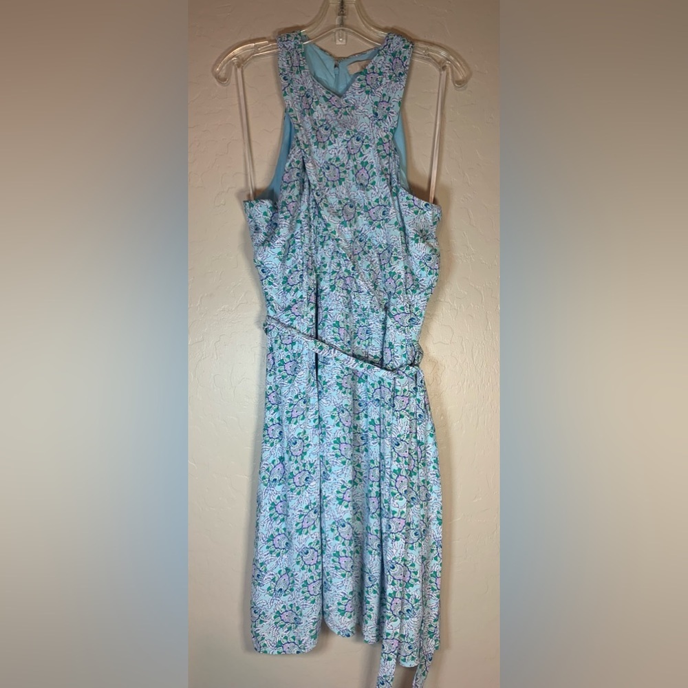 NEW Loft ann taylor halter neckline sleeveless dress 14 Blue Green‎ Floral 0077